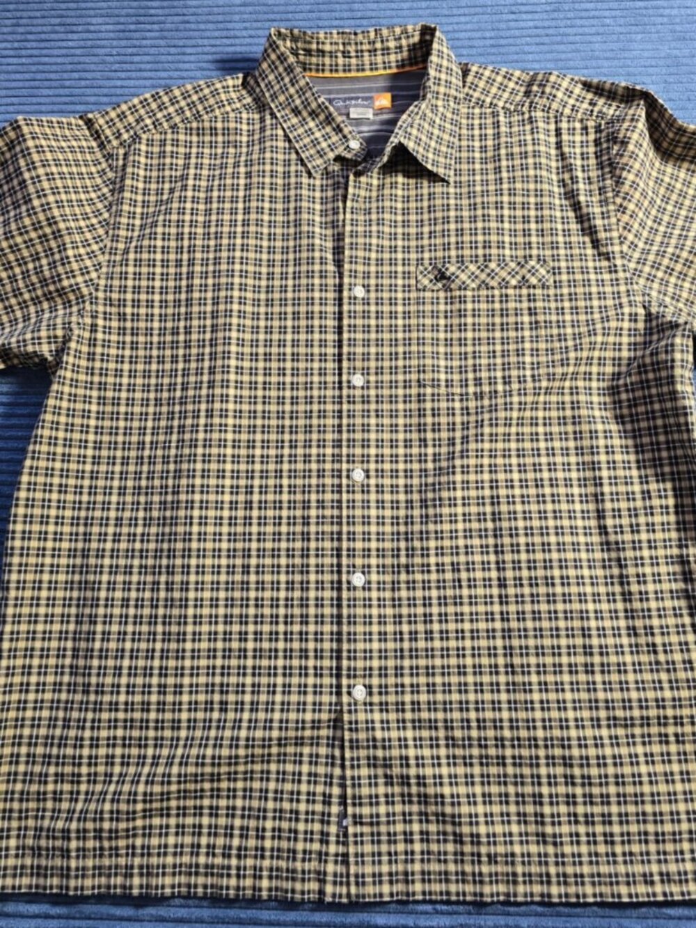 Quiksilver Men’s XXL Plaid Short Sleeve Shirt Yellow/Blk  Surf Skate Casual